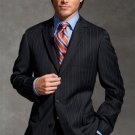 Men's Brand New Black Pinstripe Double Vent Super 140's Wool