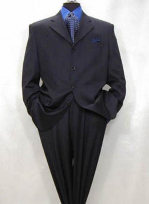 Men's 4-Button Dark Navy Blue Super Fine Pleated Pants Suit No Vent