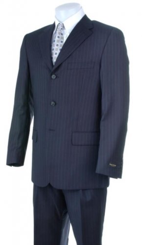 Liquid Navy Blue Pisntripe 3 Buttons Super 150's Wool premeier quality italian fabric Wool Suits