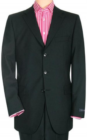 Jet Power Black Solid Black With Sheen!! Super 150's Men's Suit Side Back Vent