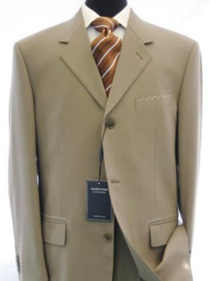 Soft Solid Three Button Drak Tan / Taup Business Super 140's Wool Dress Suits