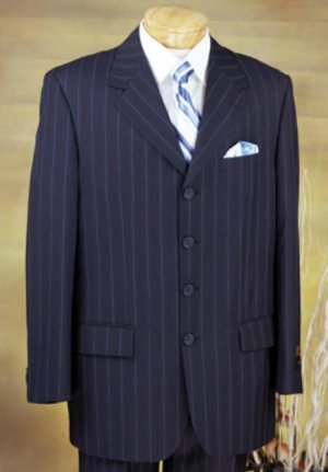Executive 4 Button Navy Pinstripe Suit with High Notched Lapels