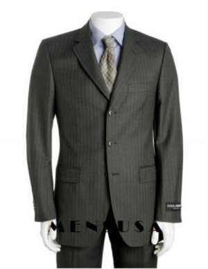 Dark Charcoal Gray Multi Pinstripe 3 Button Super 120's Wool Pleated Pants