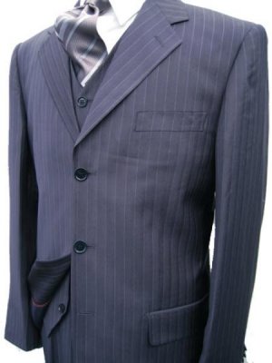 Navy Blue Pinstripe Super 120's Wool Suit premeier quality italian fabric Design (One pleat Pant)
