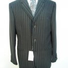 Buttons Super 120's Jet Black Pinstripe 1 Pleat Pants