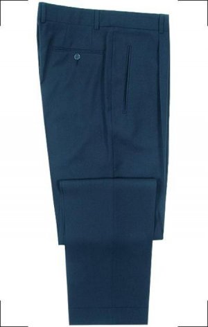 Mizzani Navy Blue Pleated Super 120's Wool premeier quality italian fabric Dress Slacks