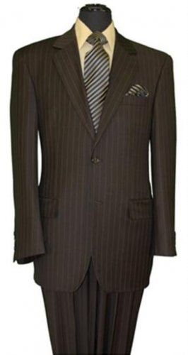 Men's Two Button Style Brown Pinstripe Super 140's Wool Suit (Jacket&Pants)