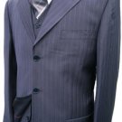 Navy Blue Stripe 3 Piece Suit â€¢ 3 Button Jacket / Side Vents / Vest / Pleated Pant / Tailo