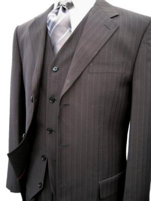 Black Pinstripe Super 120's Wool VEsted Mens Suit