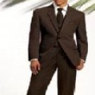2 Button Solid Brown Vested Suits