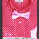 Cotton Double Button Cuff Dress Shirt, Bow Tie and Hanky -Polka Dot Fuchsia