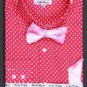 Cotton Double Button Cuff Dress Shirt, Bow Tie and Hanky -Polka Dot Fuchsia