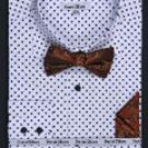 Double Button Cuff Dress Shirt, Bow Tie and Hanky -Polka Dot White
