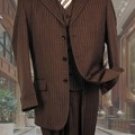 Mens Brown With Cream Pinstripe Vested 3 Piece Suit