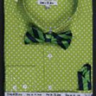 Double Button Cuff Dress Shirt, Bow Tie and Hanky -Polka Dot Lime