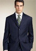 Mens Navy Blue Stripe 3 Buttons Super 140's Suit