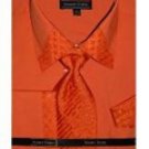Mens Orange French Cuff Dress Shirt with Matching Tie and Hanky