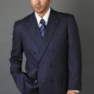 Mens Double Breasted Navy Blue with Smooth Stripe Suit No Pleated Flat Front Pants
