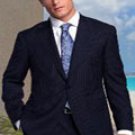 2 BUTTON COLOR NAVY WITH PINSTIPE MENS SUIT CENTER VENT BACK JACKET STYLE WITH 1 PLEATED PANTS
