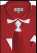 Mens French Cuff Dress Shirt with Matching Tie and Hanky Red