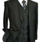 Mens Black Tone on Tone 3 Piece 2 Button single pleated pants Suit