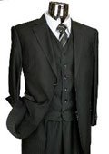 Mens Black Tone on Tone 3 Piece 2 Button single pleated pants Suit