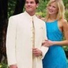 Mens Banded Collar Off White Mandarin suit style