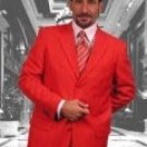 Elegant Solid Red Single Breasted 3 Button Mens Dress Suits