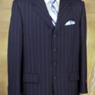 Executive 4 Button Navy Pinstripe Suit With High Notched Lapels