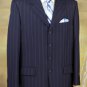 Executive 4 Button Navy Pinstripe Suit With High Notched Lapels
