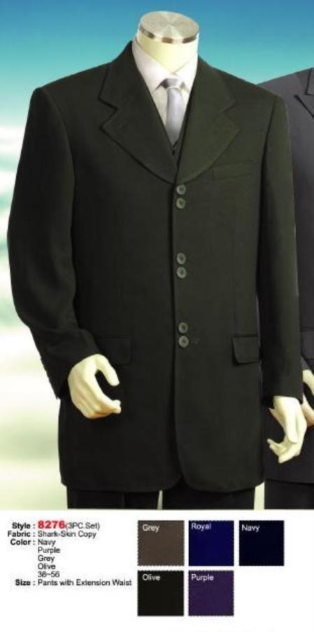 High Fashion Vested Suit Navy Blue/Royal Blue/ Gray/Purple/Olive Green