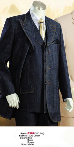 Denim Cotton Fabric  Suit Style Comes In Blue Or Black Or Brown