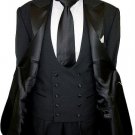 Tux-104 1 Button Peak Lapel Black Tuxedo Suit With Double Breasted Satin Vest