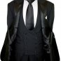 Tux-104 1 Button Peak Lapel Black Tuxedo Suit With Double Breasted Satin Vest