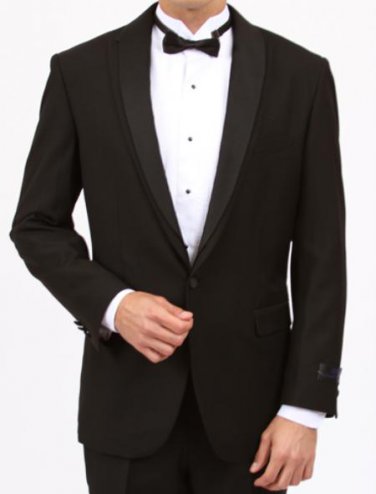 Mens Black Slim Fit Center Vent 1 Button Tuxedo