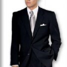 No Pleated Flat Front Pants With 2 Button Solid Black 100% Wool Jacket
