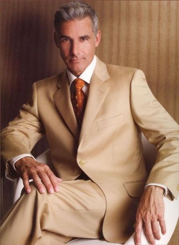 2 Button Side Vents With Flat Front Pants Suit Super 150 Wool Feel Poly-Rayon Developed By Nasa)