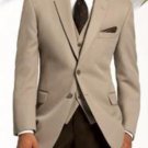 Beige~Tan 2 Button Jacket & Vest + Brown Pants Wedding Suit(As Seen In Wedding Magazines)
