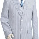 Mens 2Pc 100% Cotton Seersucker Suits Blueoffwhite