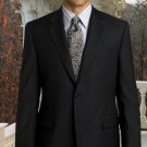 2Pc 2 Btn Pinstripe Black Suit Classic Relax Fit Pleated Pants 19 Inch Bottom