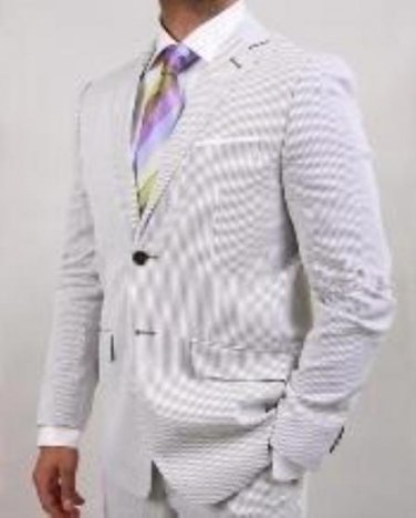 Men'S 2 Button Grey Thin Stripe Slim Suit