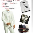 Men'S Two Button Solid White Tuxedo Suit - Dress Shirt, Free Tie & Hankie Package