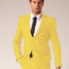 Mens 2 Button Style Wool & Cotton Suit Flat Front Pants Yellow