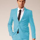 Mens 2 Button Style Wool & Cotton Suit Flat Front Pants Sky Blue