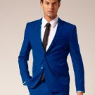 Mens 2 Button Style Wool & Cotton Suit Flat Front Pants Royal Blue