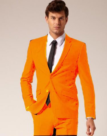 Mens 2 Button Style Wool & Cotton Suit Flat Front Pants Orange