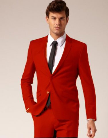 Mens 2 Button Style Suit Flat Front Pants Red