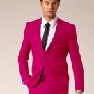 Mens 2 Button Style Wool & Cotton Suit Flat Front Pants Fuschia