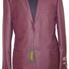 Mens Designer 2-Button Shiny Burgundy Sharkskin Suit