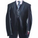 Shiny Satin Metallic Bright Sharkskin 2 Button Style Blue
